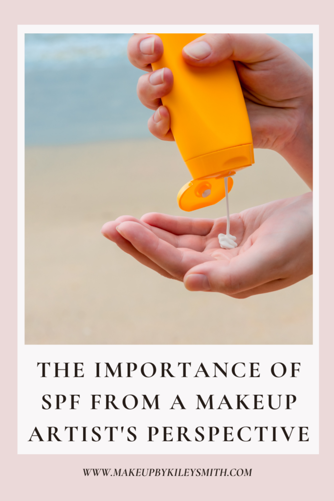 An orange bottle of spf is being squeezed into a womans hand at the beach