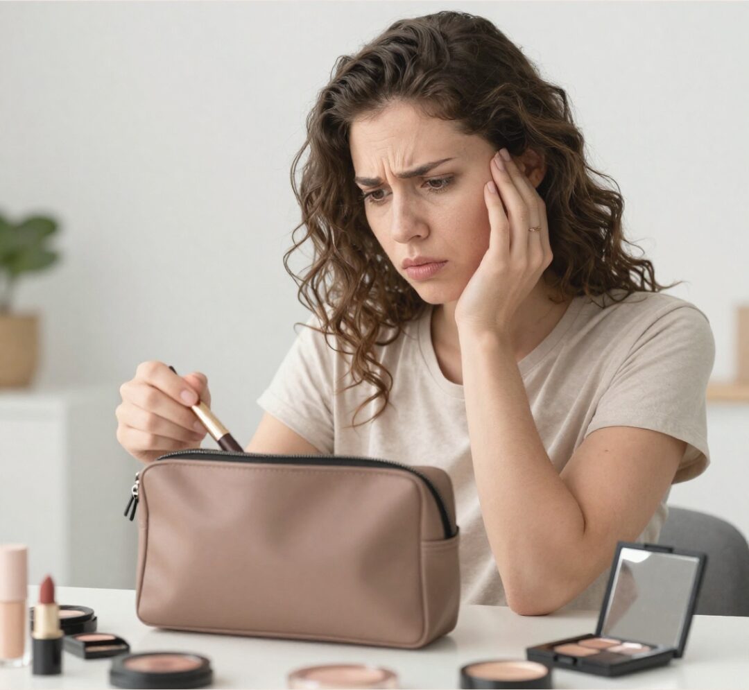 assorted makeup and skincare products with open jar expiration symbols